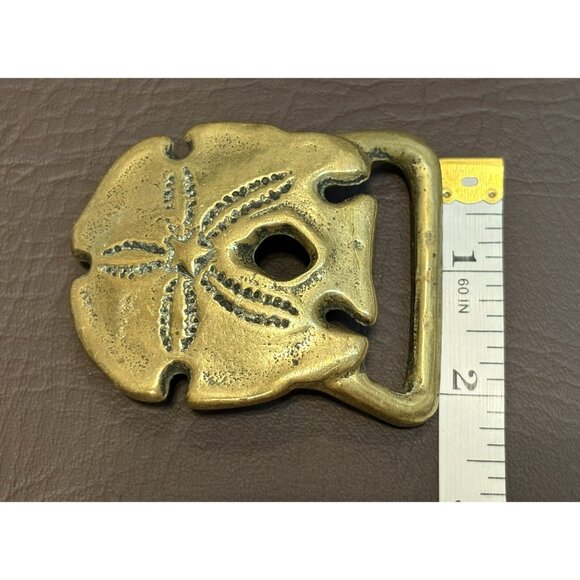 70s Sand Dollar Seashell Ocean Beach Solid Brass Vintage Belt Buckle - Picture 6 of 7